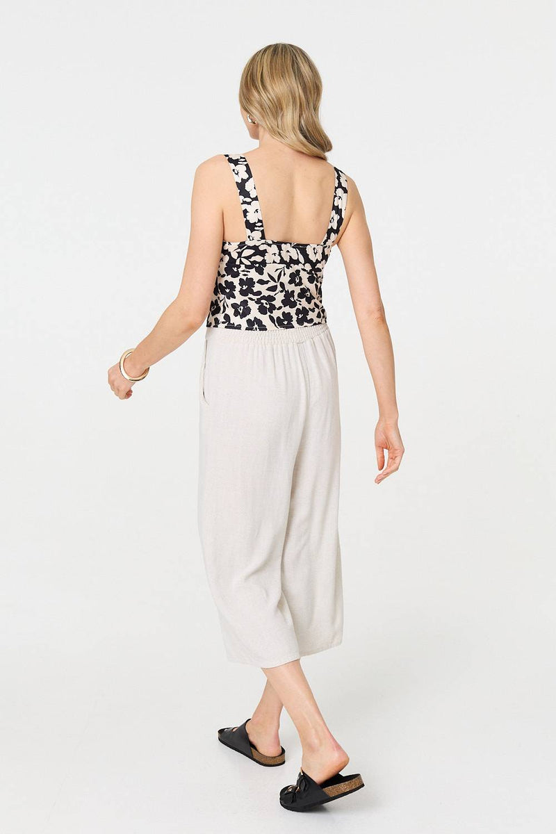 Floral Sleeveless Split Front Crop Top