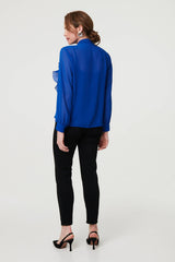 Sheer Ruffled V-Neck Long Sleeve Blouse