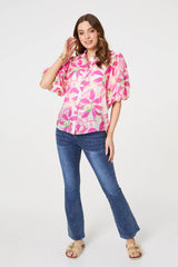 Floral Puff Sleeve Collared Shirt