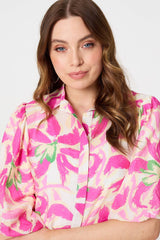 Floral Puff Sleeve Collared Shirt