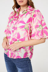 Floral Puff Sleeve Collared Shirt