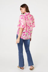 Floral Puff Sleeve Collared Shirt