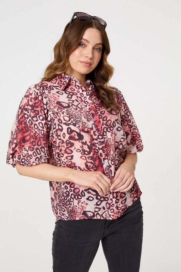 Animal Print Puff Sleeve Shirt