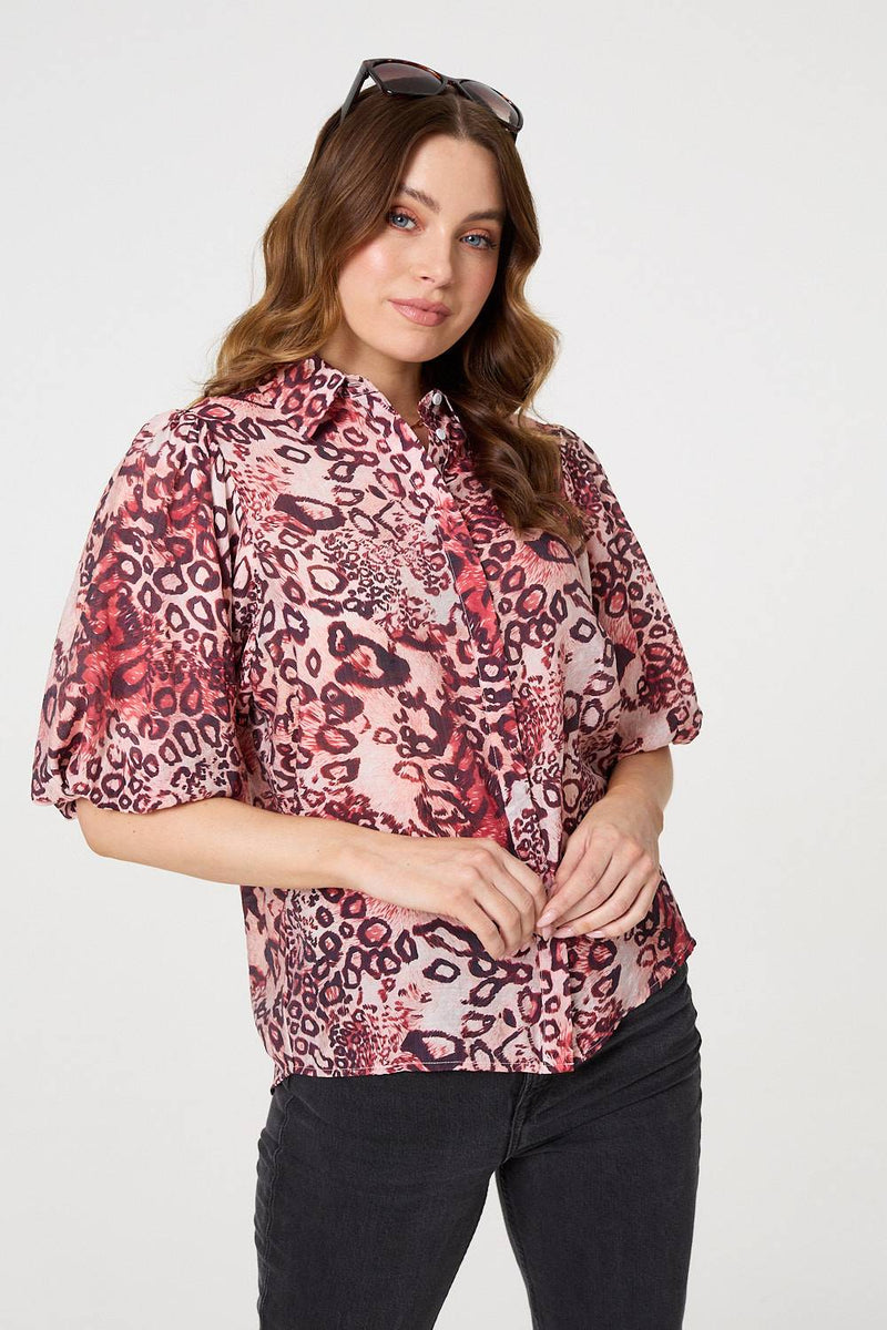 Animal Print Puff Sleeve Shirt