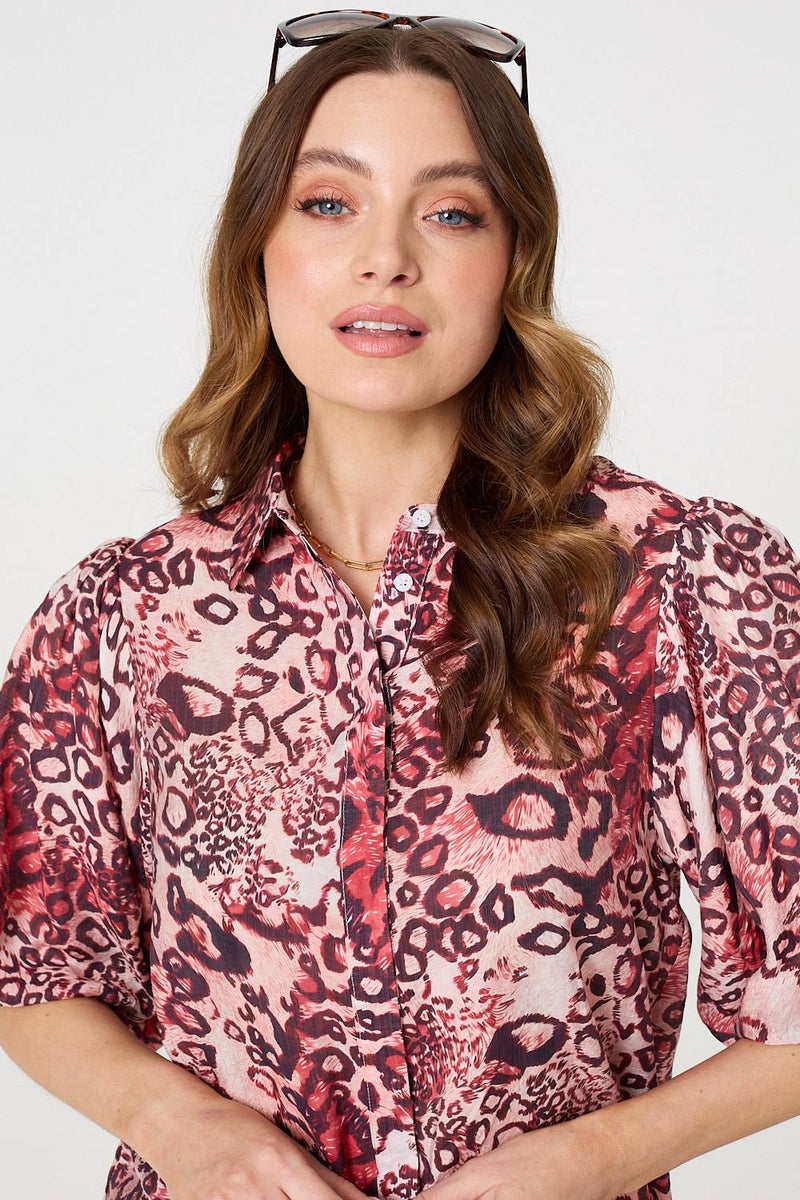 Animal Print Puff Sleeve Shirt