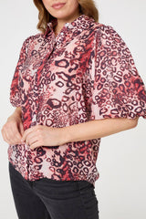 Animal Print Puff Sleeve Shirt