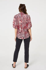 Animal Print Puff Sleeve Shirt