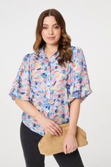 Printed Puff Sleeve Collared Shirt