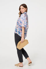 Printed Puff Sleeve Collared Shirt