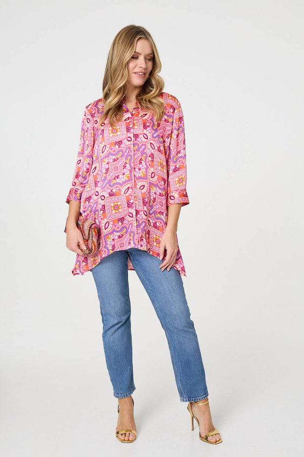 Mosaic Print 3/4 Sleeve Longline Blouse