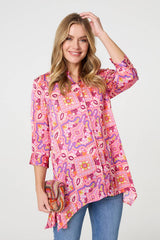 Mosaic Print 3/4 Sleeve Longline Blouse