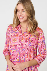 Mosaic Print 3/4 Sleeve Longline Blouse
