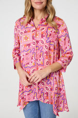 Mosaic Print 3/4 Sleeve Longline Blouse