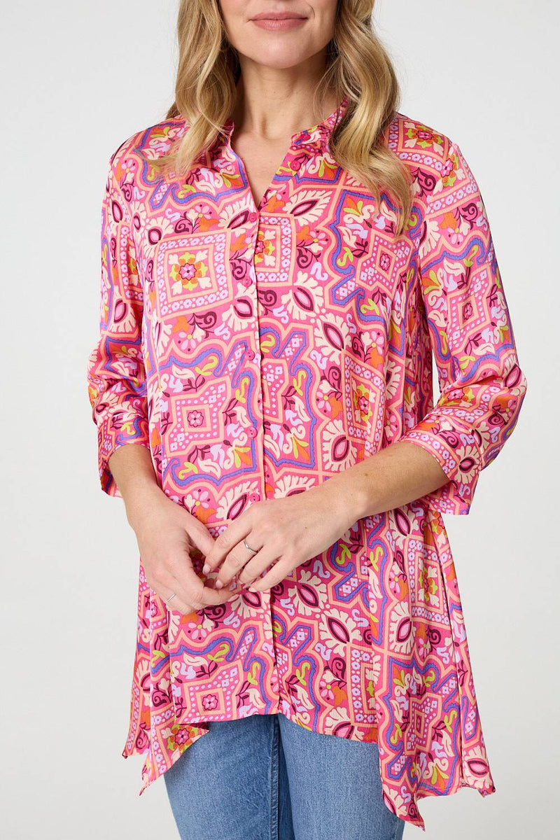 Mosaic Print 3/4 Sleeve Longline Blouse