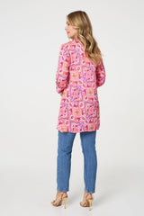 Mosaic Print 3/4 Sleeve Longline Blouse