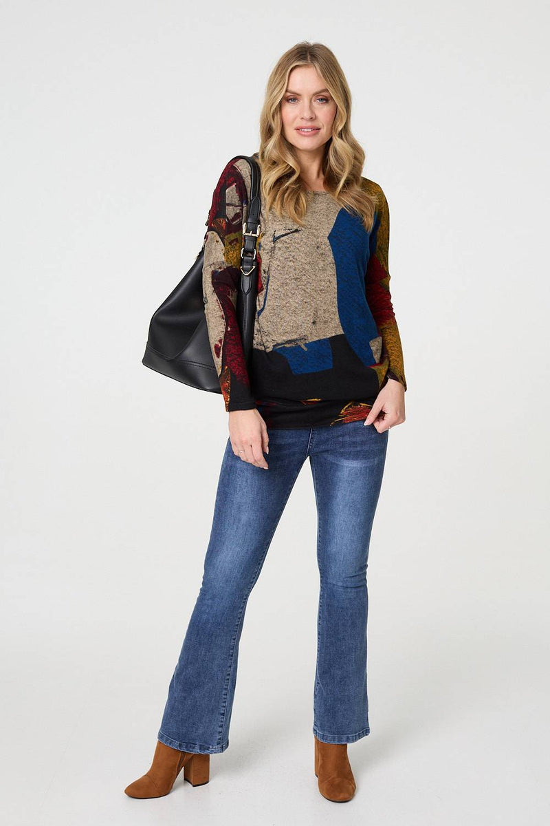 Abstract Long Sleeve Relaxed Knit Top