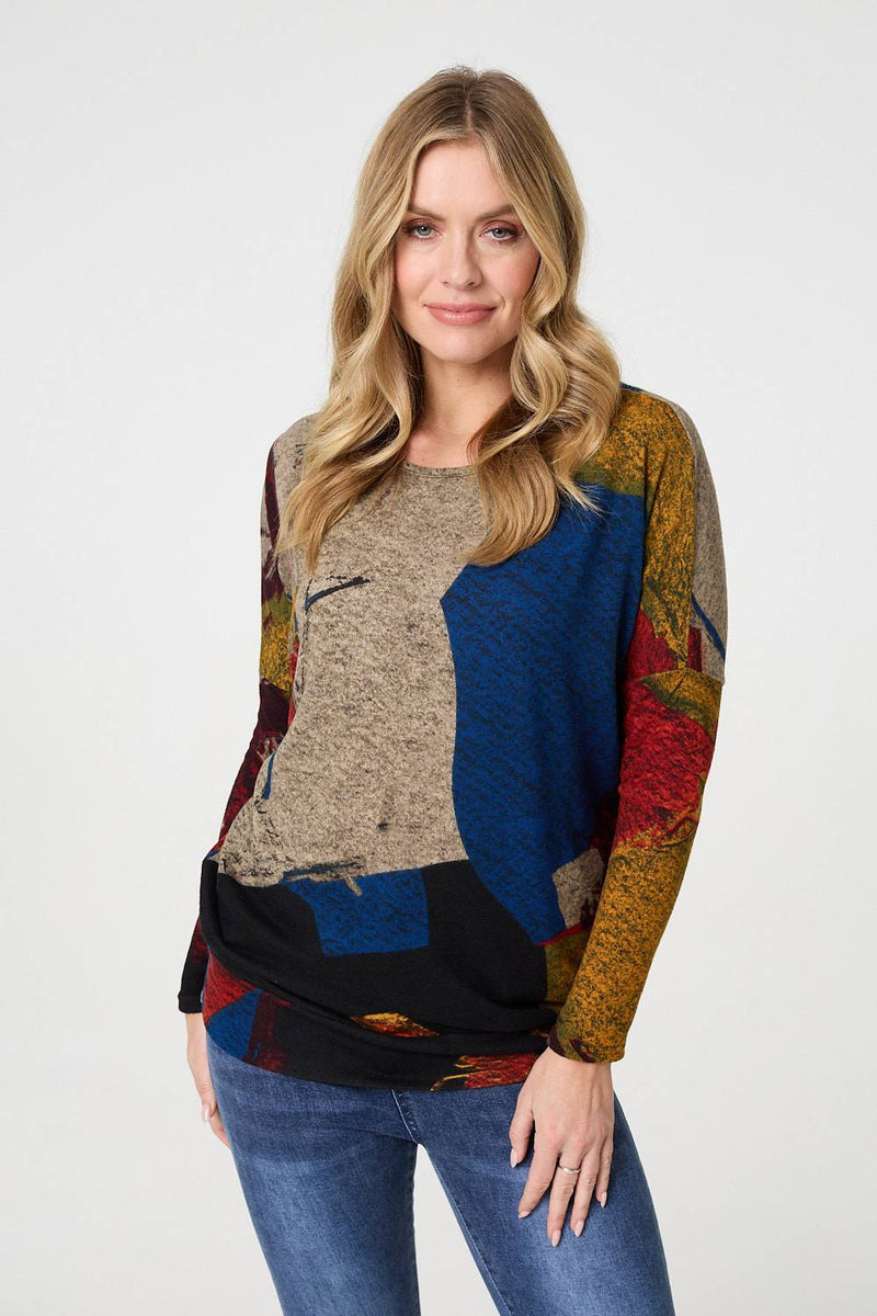 Abstract Long Sleeve Relaxed Knit Top