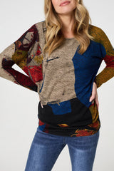 Abstract Long Sleeve Relaxed Knit Top