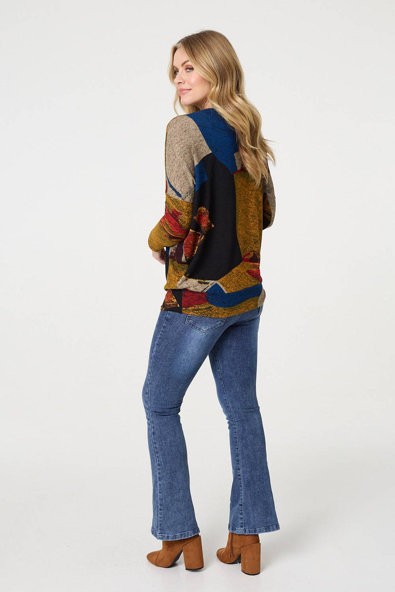 Abstract Long Sleeve Relaxed Knit Top