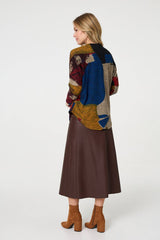 Abstract Zip V-Neck Long Sleeve Relaxed Top