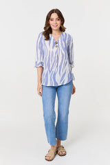 Animal Print 3/4 Flared Sleeve Blouse
