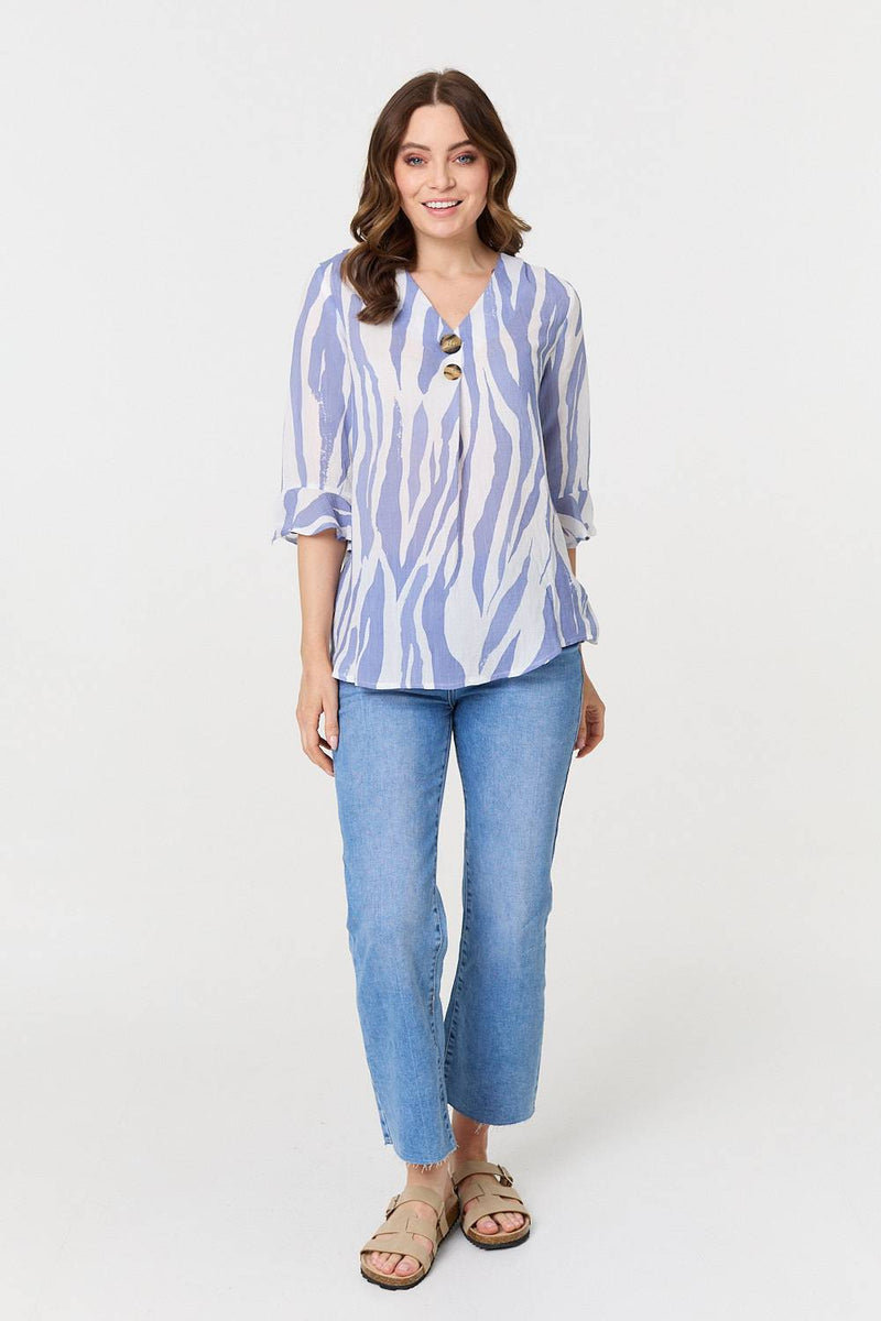 Animal Print 3/4 Flared Sleeve Blouse