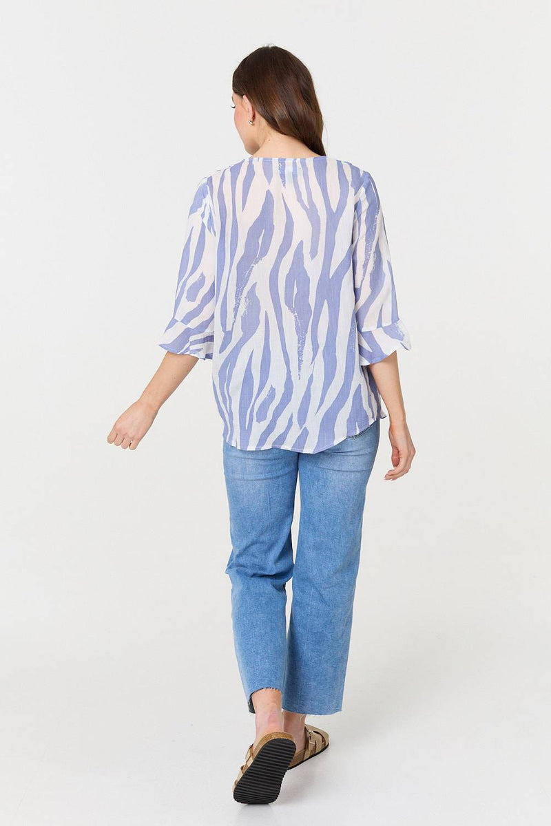 Animal Print 3/4 Flared Sleeve Blouse