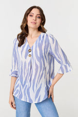 Animal Print 3/4 Flared Sleeve Blouse