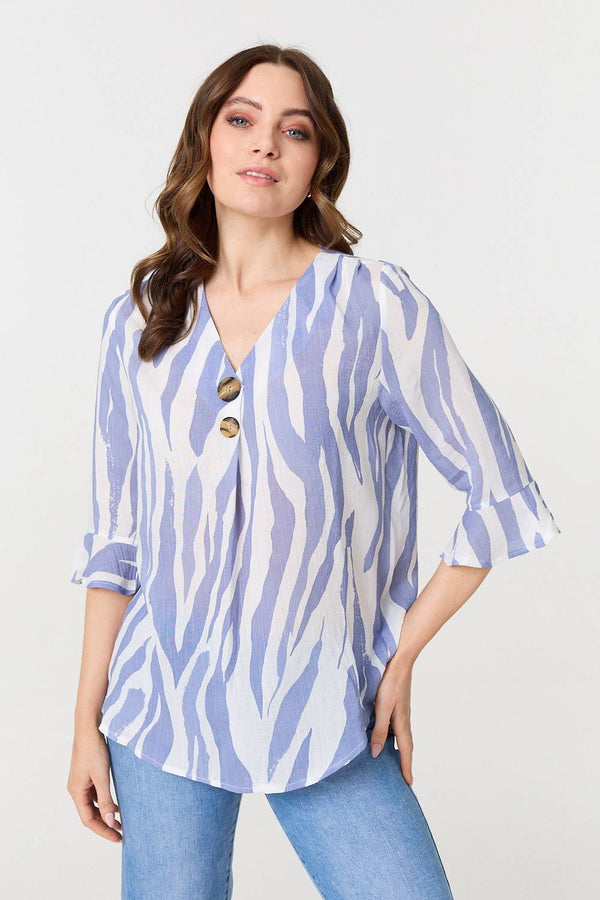 Animal Print 3/4 Flared Sleeve Blouse