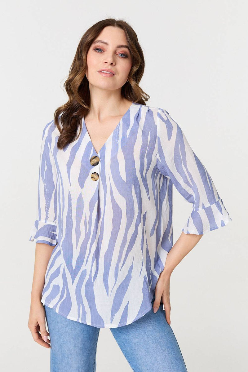 Animal Print 3/4 Flared Sleeve Blouse