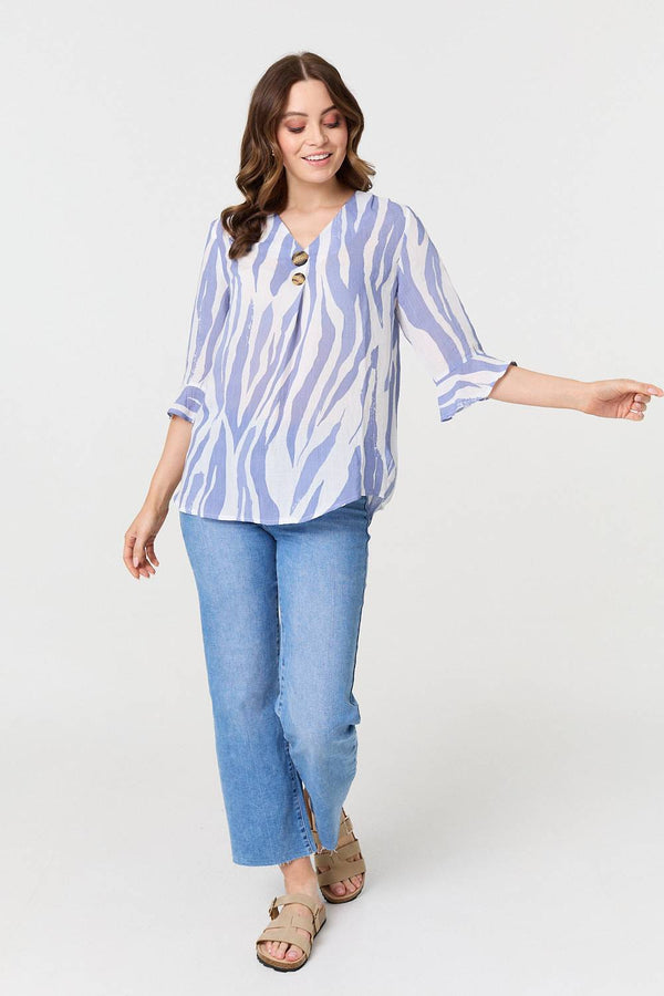 Animal Print 3/4 Flared Sleeve Blouse