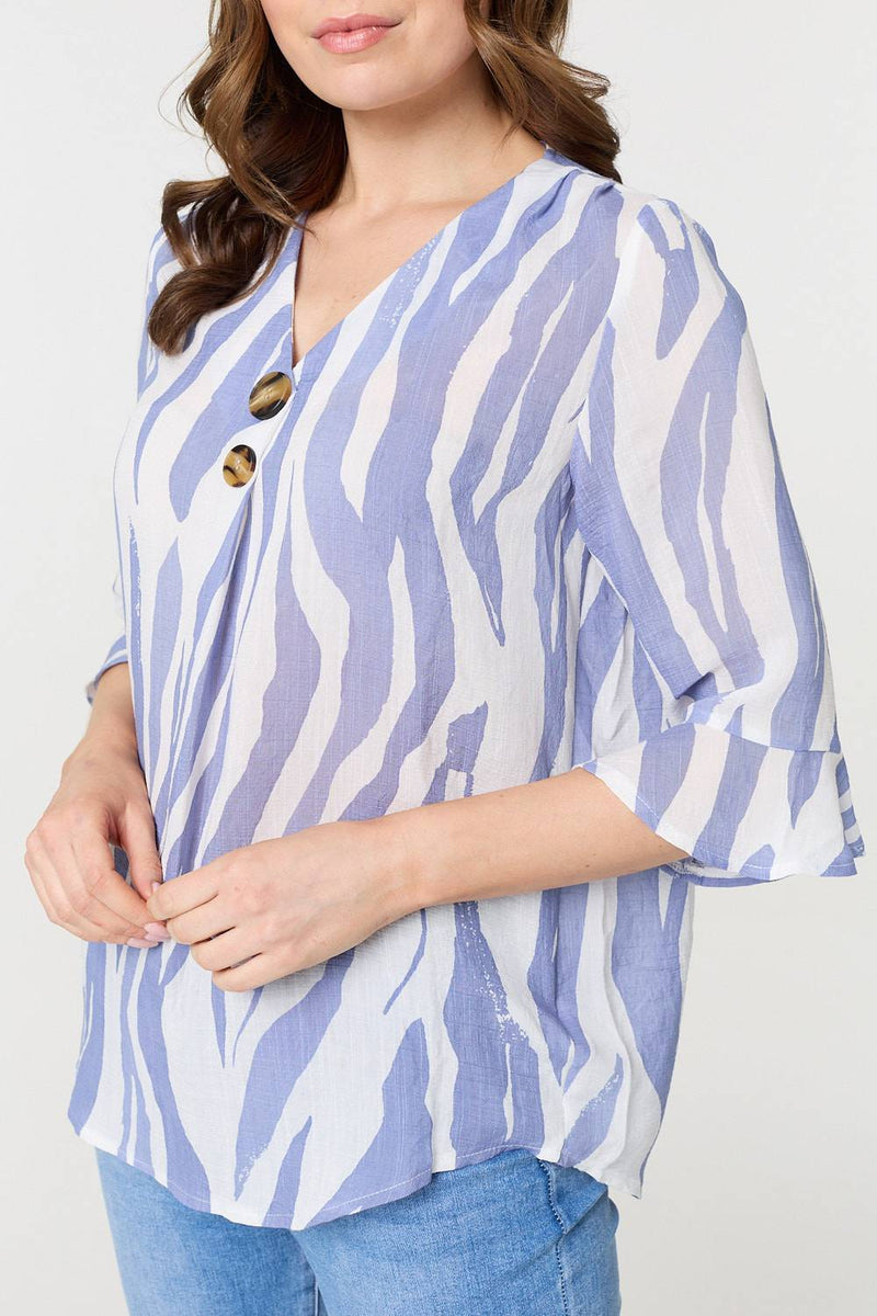 Animal Print 3/4 Flared Sleeve Blouse