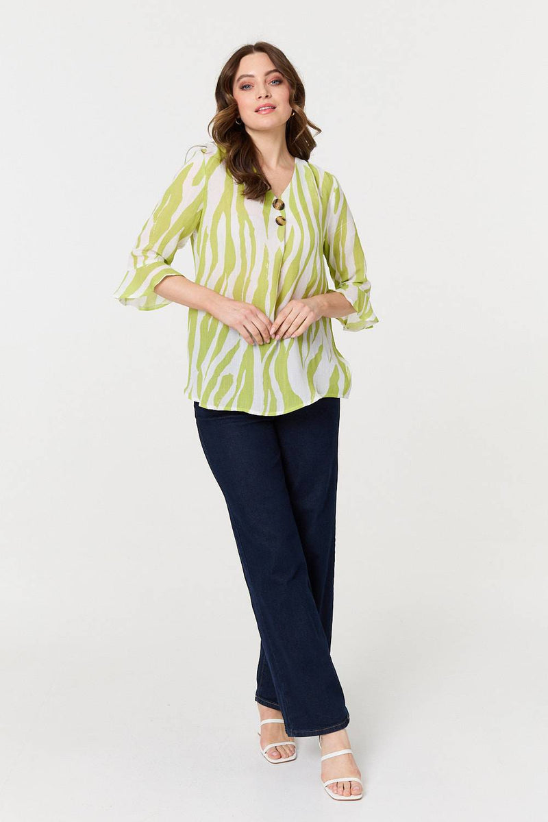 Animal Print 3/4 Flared Sleeve Blouse