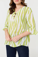 Animal Print 3/4 Flared Sleeve Blouse