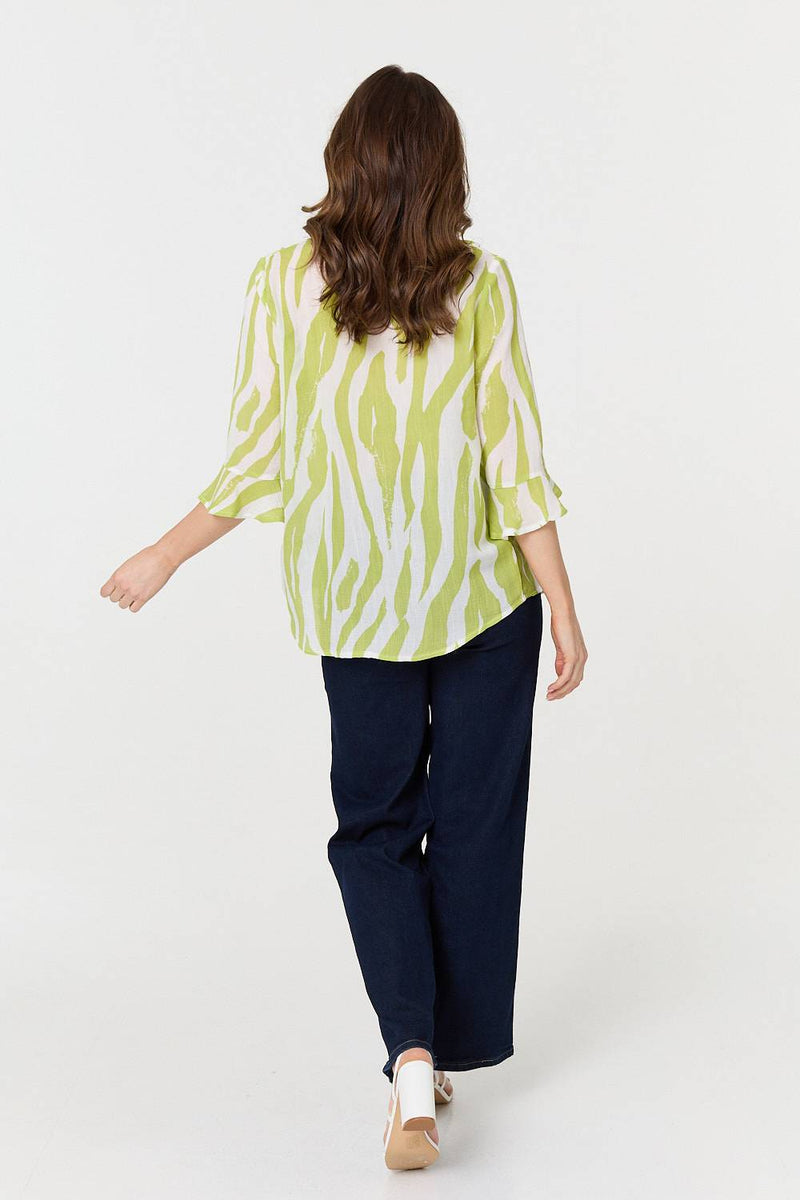 Animal Print 3/4 Flared Sleeve Blouse