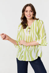 Animal Print 3/4 Flared Sleeve Blouse