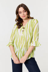 Animal Print 3/4 Flared Sleeve Blouse