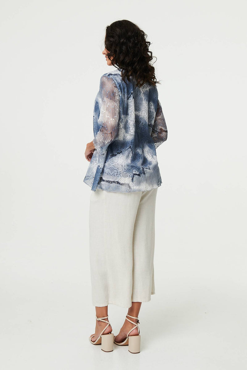 Tie Dye Semi Sheer Crochet Waterfall Top