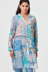 Patchwork Print Longline Tunic Shirt
