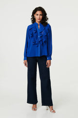 Ruffled Long Sleeve Semi Sheer Blouse