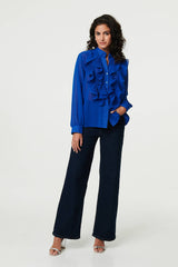 Ruffled Long Sleeve Semi Sheer Blouse