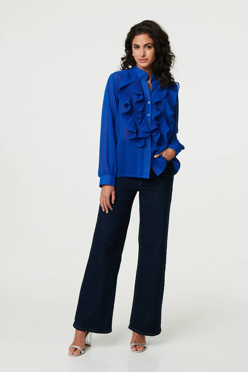 Ruffled Long Sleeve Semi Sheer Blouse