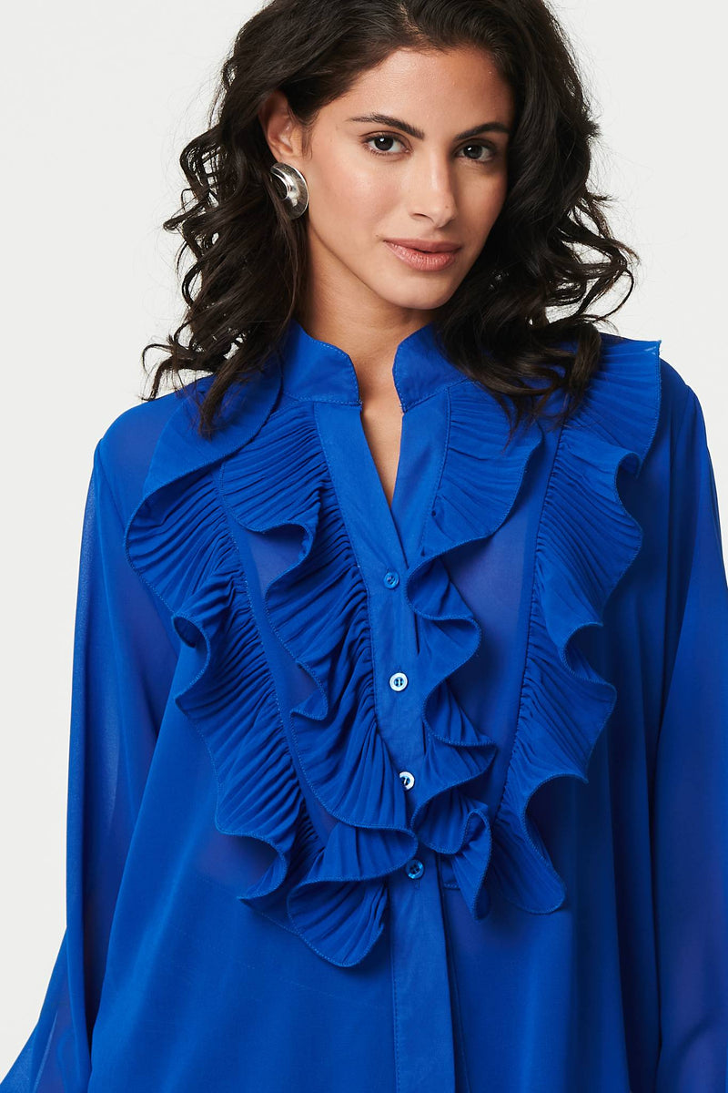 Ruffled Long Sleeve Semi Sheer Blouse