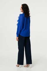 Ruffled Long Sleeve Semi Sheer Blouse