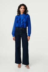 Ruffled Long Sleeve Semi Sheer Blouse