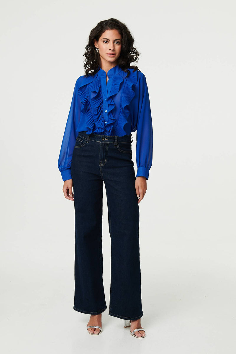 Ruffled Long Sleeve Semi Sheer Blouse