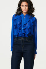 Ruffled Long Sleeve Semi Sheer Blouse