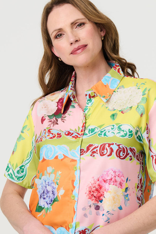 Mosaic Print Short Sleeve Relaxed Shirt