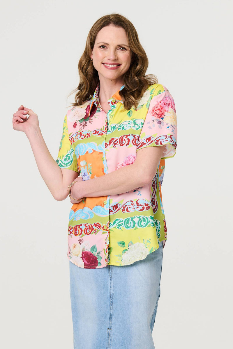 Mosaic Print Short Sleeve Relaxed Shirt