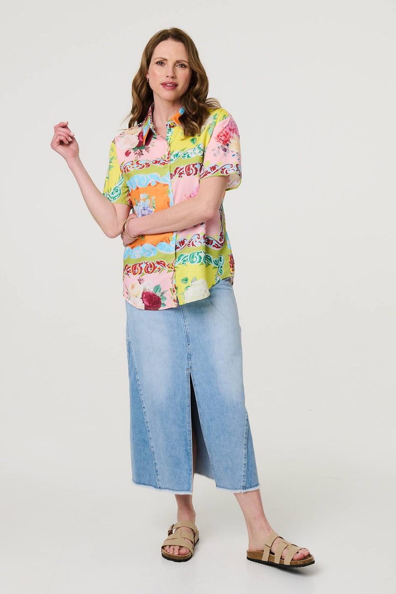 Mosaic Print Short Sleeve Relaxed Shirt